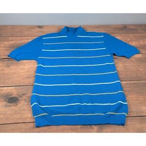 Hinshaw's‎ California Striped Knit Polo Shirt Short Sleeve Blue Vintage Medium